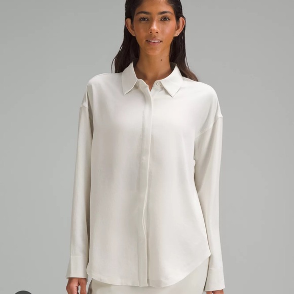 Lululemon Long Button-Front Shirt, Bone , Size 12 - Picture 1 of 8